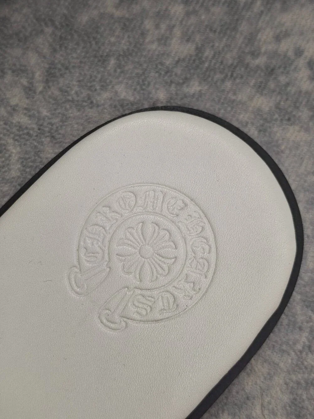 Chrome Hearts White Leather Plus Patch Slides, Cross Logo Sandals